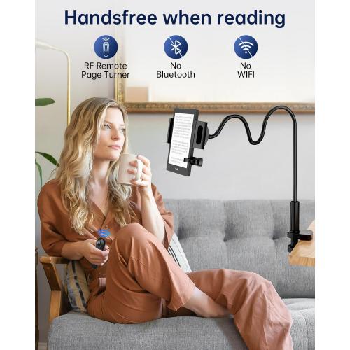 Kindle Holder with Remote Page Turner | Hands-Free Stand for Reading in Bed or Desk – Compatible with Kindle Paperwhite, Oasis, iPad, iPhone, and More | Fits Devices from 4.5” to 10”
