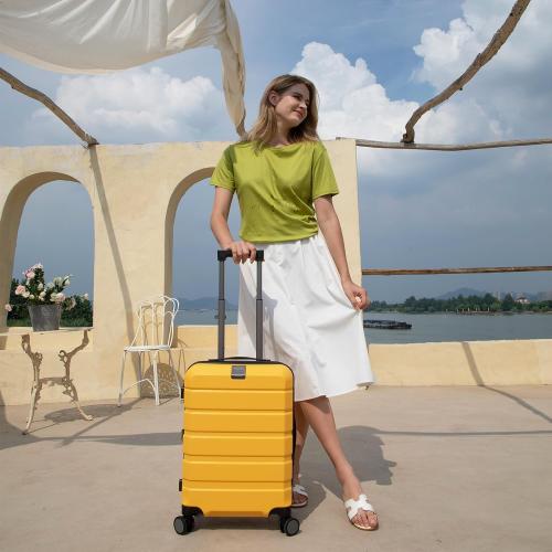 Yellow KROSER Hardside Expandable Carry On Luggage with Spinner Wheels & Built-in TSA Lock, Durable Suitcase Rolling Luggage with USB Port, Carry-On 20-Inch Yellow