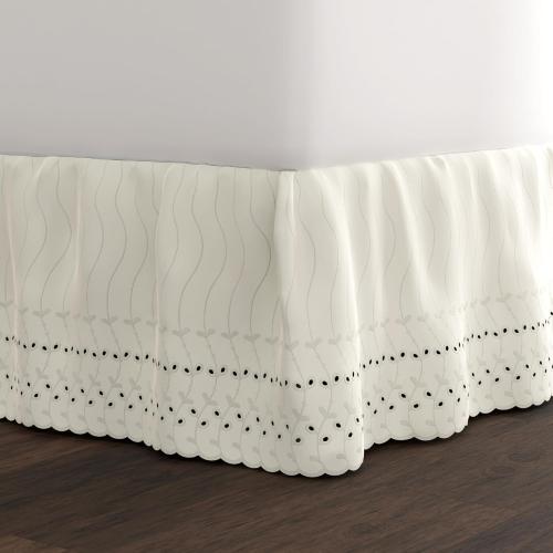 Ruffled Design,Embroidered Scalloped Edge, 60”X80”, Ivory