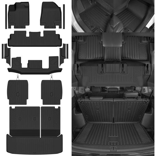 Custom Fit Floor Mats for Nissan Pathfinder 7 Seats/Captain Seat 2022-2026, All Weather TPE Floor Liners & Trunk Mat & Backrest Protectors & Door Sill Guard, Full Set Interior Accessories
