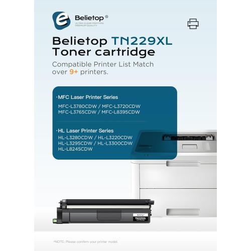 Compatible TN229XL Toner Cartridges High Yield Replacement for Brother TN229XL TN 229XL for MFC-L3780CDW MFC-L3720CDW HL-L3280CDW HL-L3220CDW HL-L3300CDW HL-L3295CDW Printers (4 Pack, B/C/M/Y)