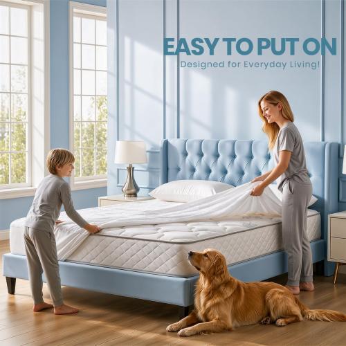 Queen Size Mattress Protector Waterproof, Premium 200 GSM Terry Mattress Cover, Soft & Breathable Bed Cover, Fitted Sheet Style Stretchable Deep Pockets 17 by Utopia Bedding (White)