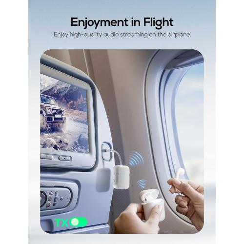 Nulaxy Air in-Flight Bluetooth Wireless Audio Transmitter Receiver for up to 2 AirPods & Wireless Headphones, Bluetooth Adapter for All 3.5mm Jacks on Airplanes, Gym Equipment, TVs & Gaming Consoles