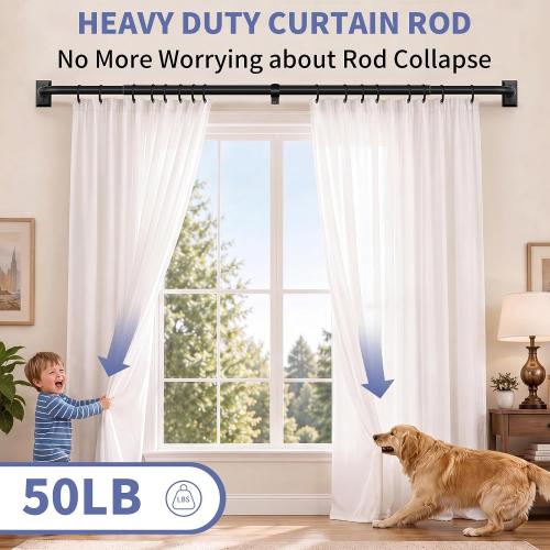 ZYRW Black Curtain Rods, Room Darkening Curtain Rod for Windows 66 to 120 Inches(5.5-10Ft), Wrap Around Rods, Adjustable Heavy Duty Blackout Drapery Rod, Window Treatment, Matte Black