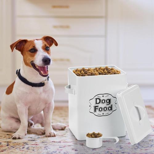 Youeon 5-7 Lbs(25 Cup) Metal Dog Food Storage Container with Lid and Scoop, Airtight Dog Treat Container, Farmhouse Pet Food Storage Container, Cute Dog Food Canister, Gift for Dogs and Owners, White