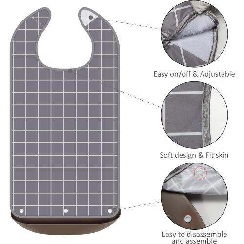 Bravace 4 Pack Adult Bibs for Eating Waterproof Clothing Protector with Detachable Crumb Catcher Adult Bibs for Women and Men