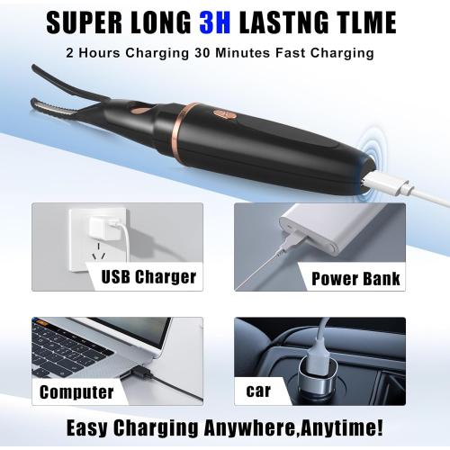 Heated Eyelash Curler - 2 in 1 Clip-Type, LED Display, 3 Temp Settings, USB Rechargeable, Natural Curling, 24H Long Lasting