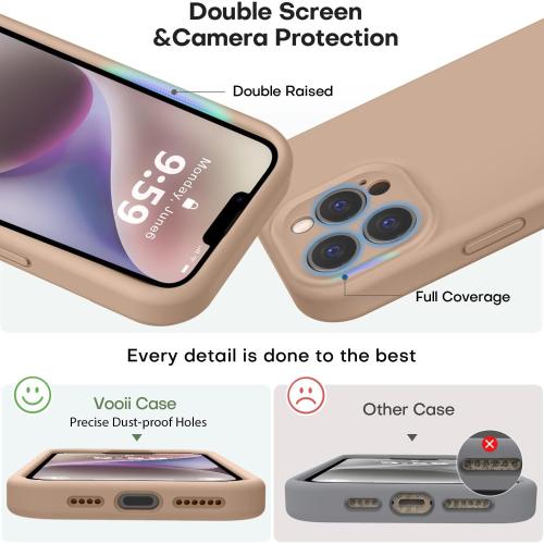 Vooii Compatible with iPhone 13 Pro Case, Liquid Silicone Upgrade [Camera Protection] [Soft Anti-Scratch Microfiber Lining] Shockproof Phone Case for iPhone 13 Pro 6.1 inch - Light Brown