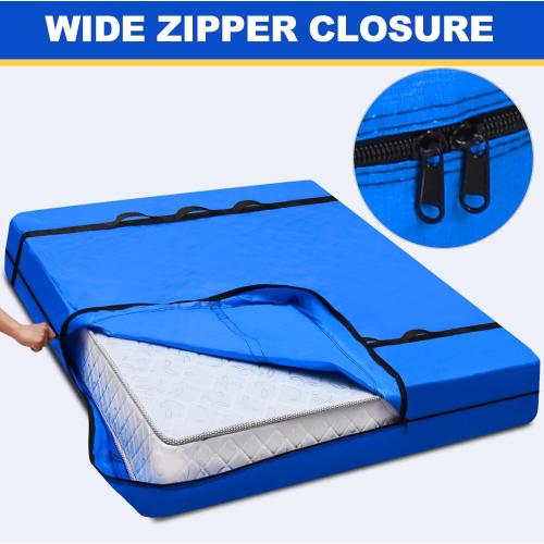 TICONN Mattress Bags for Moving, Heavy Duty King Mattress Cover Storage Bag with Full-Around Handle and Adjustable Buckles (Blue, King)