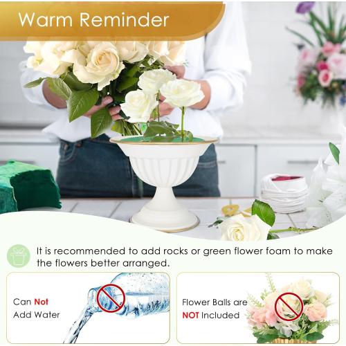 White Flower Vases for Centerpieces: Wedding Compote Bowl 5.1 Inch Small Urn Vase Metal Pedestal Vase for Table Party Event Home Set of 2