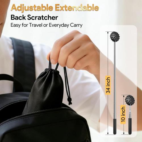 TUKUOS Telescoping Back Scratcher with 5 Detachable Scratching Heads, Rubber Handles, Anniversary Birthday Gifts for Men Women Back Scratcher for Men/Dad/Women/Adults