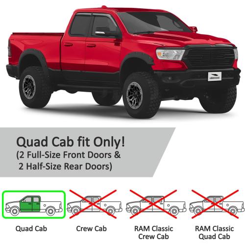 Voron Glass Tape-on Extra Durable Rain Guards for Trucks Dodge RAM 1500 2019-2025 Quad Cab, Window Deflectors, Vent Window Visors, 4 Pieces - 130087