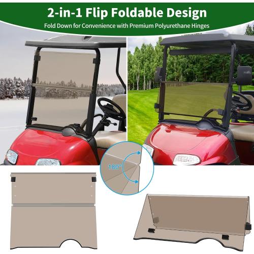 Tinted Golf Cart Foldable Windshield 3/16 (5MM) Thicken for 2008-Up EZGO RXV / Freedom RXV, 37.91 W×33.46 H, Fits 1-1/4 Strut Rail Window Glass Replacement Scratch-Resistant, Shatterproof