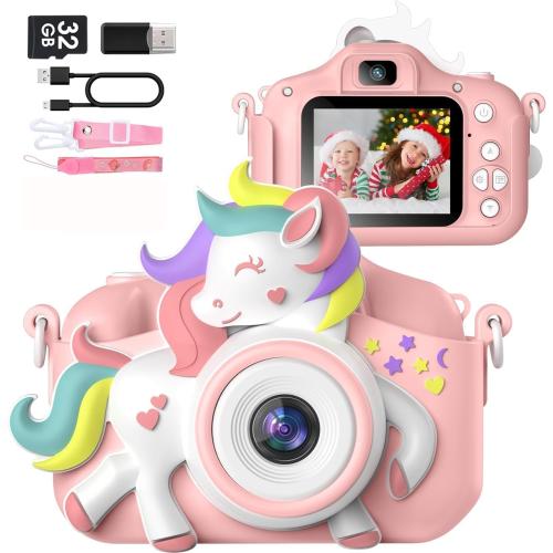 Kids Camera for 3-8 Years Old Toddlers Childrens Boys Girls Selfie Camera 20 MP HD 1080P IPS Screen Dual Digital Toy Camera for Kids Christmas Birthday Gifts with 32Gb Card