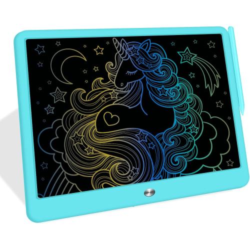 FLUESTON LCD Writing Tablet, Doodle Board Toys Gifts for 3-8 Year Old Girls Boys, 15 Inch Colorful Electronic Board Drawing Pad for Kids, Gifts for Toddler Educational Learning Travel Christmas, Blue