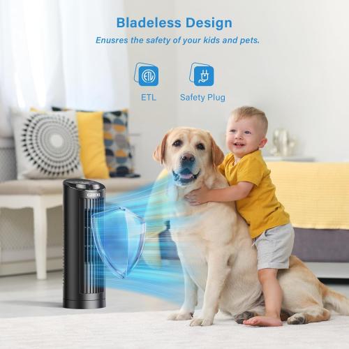 13 Bladeless Tower Fan with 3 Speeds, 4 Mode (AI, Normal, Natural, Sleep), Touch Screen   Remote Control, 12H Timer, 80° Oscillation, Fast Cooling, Desk Fan for Bedroom Home Office Desktop