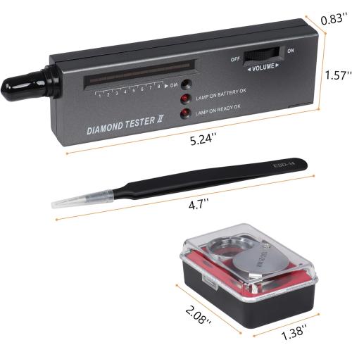 Black MIUONO Diamond Tester, Professional Diamond Gem Tester Pen with 10x Magnifier and Tweezers for Novice and Expert (Battery Included)