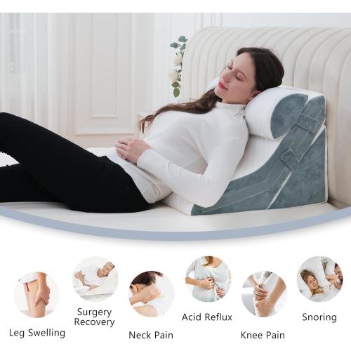 White Wedge Pillow Headboard Orthopedic Bed Wedge Pillows Set Adjustable Memory Foam for Acid Reflux Relief Ergonomic Incline Reading Pillow for Back Pain