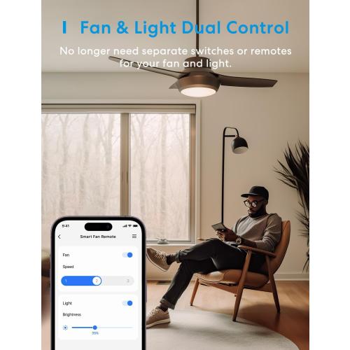 meross Smart Ceiling Fan Control and Dimmer Switch, Supports Apple HomeKit, Alexa, Google & SmartThings, 2.4G Wi-Fi Fan and Light Switch Combo, 4 Fan Speed, Neutral Wire Needed, Single Pole, 2 Pack