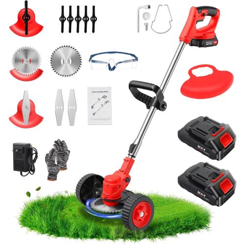ALSO GO 24V Electric Weed Wacker, Cordless Grass Trimmer, 3 in 1 Weed Trimmer with 2pcs Batteries & Charger, Battery Powered Weed Eater/Brush Cutter/Edger with Wheels for Garden and Yard Lawn