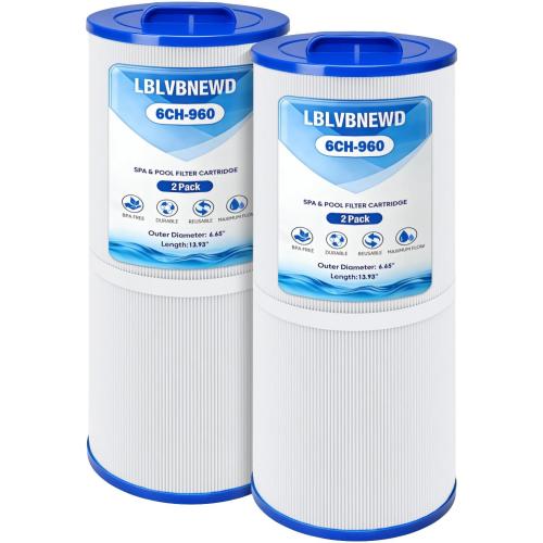 6CH-960 Spa Filter Compatible J-300, J400, Unicel 6CH-960, Filbur FC-2800, 6540-476, 6540-383, Pool replacement Cartridge Hot Tub Pool Replacement Cartridge with Closed Handle 2 Pack 6.65x16.93