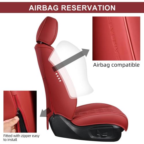 Car Seat Covers Front Pair, Breathable Leather Automotive Front Seat Covers with Headrest, Universal Automotive Vehicle Seat Cover for Most Sedan SUV Pick-up Trucks, Wine Red