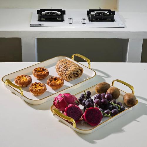 JEESA 3-Pack Serving Tray with Handles, Platters for Serving Food Turkey Cookie Appetizer Snack, Reusable Plastic, Stackable, for Holiday, Party, White