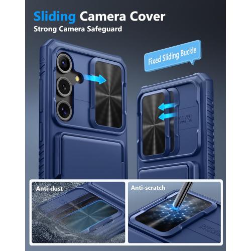 ATATOO for Samsung Galaxy S25 FE Wallet Case, Built-in Card Holder (3-5 Cards) & Slide Camera Cover & RFID Blocking, Military Grade Protection, Shockproof Cover Case for Galaxy S25 FE 6.7 2025, Blue