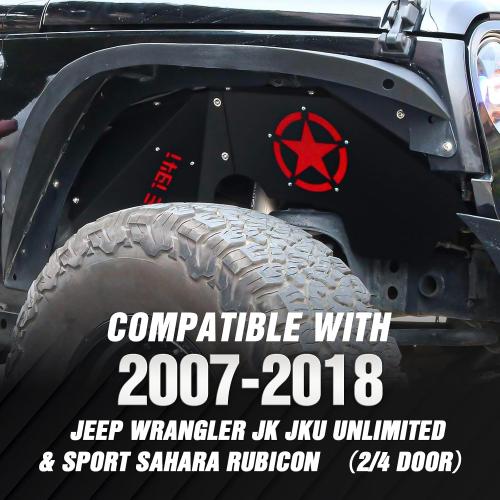 Front Inner Fender Liners Compatible with 07-18 Wrangler JK & JKU Unlimited Sport Sahara Rubicon, Bolt-on Style Wheel Well Cover Steel Mud Guards Fenders Flares (2/4 Doors) (Since 1941)