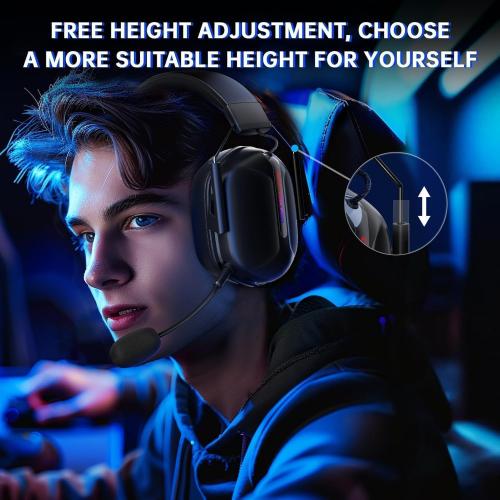 Black RYR Wireless Gaming Headset for Xbox Series X|S, Xbox One, PC, PS4/5, Mac, Switch, Mobile, 3D Surround Sound, Bluetooth 5.3, 60H Battery, Gaming Headphones with Detachable Noise Canceling Mic-Black