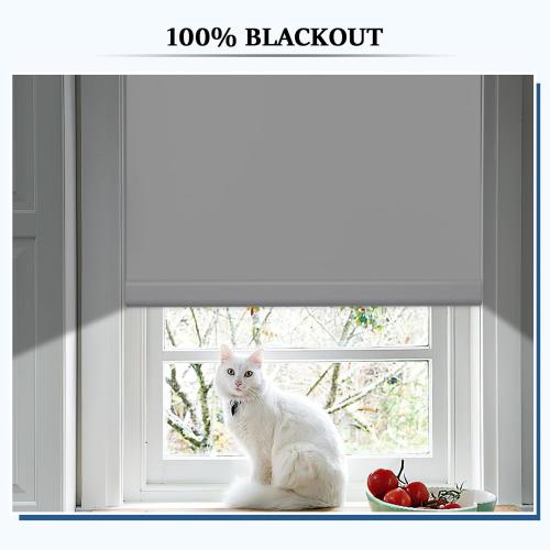 Grandekor Motorized Roller Shade with Remote Control,Motorized Blinds 100% Blackout Electric Shades, Cordless Window Blinds Shades for Bedroom Living Room Office,White,W35 xH72