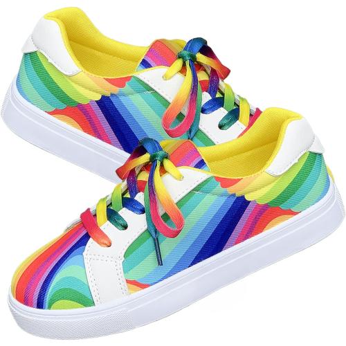 Rainbow Ombre White Sneakers for Women Casual Street Style Athletic Shoes with Gradient Design SIZE 11-11.5 WOMENS