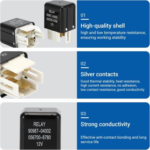 Relay 90987-04002 056700-6780, Automotive Power Relay 5Pins 12VDC, Compatible with 4Runner Previa Corolla Lexus GS300, Easy Plug-in Installation