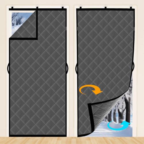 2 Pcs Thermal Insulated Door Curtains Fit Door Size 32'' X 80'', Winter Doorway Blankets Upgraded Oxford Cloth Thicken Cotton Filled, Thermal Covers to Keep Cold Out, Grey