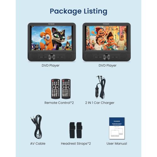 Car DVD Player Dual Screen, FANGOR 7.5 Inch DVD Player for Car Play The Same or Two Different Movies with Headrest Straps, Support Last Memory, AV Out/in, USB/SD Card, All Regions
