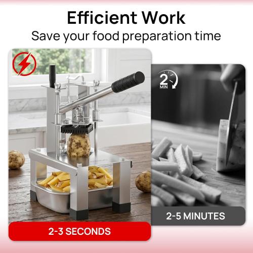 French Fry Cutterr,Professional Potato Cutter Slicer with 3/8, 1/2, 1/4 Stainless Steel Blades Stainless Steel Vegetable Chopper for Potato,Carrot,Cucumber,Onion,Home Use