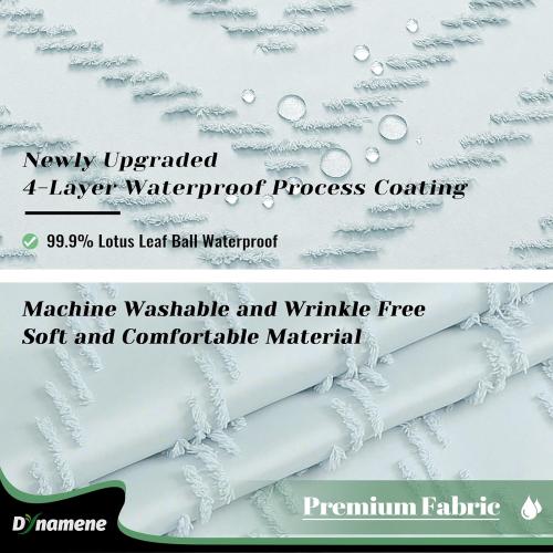 Dynamene Extra Long Shower Curtains, 96 Inch Long Boho Tufted Chevron Striped Fabric Shower Curtains for Bathroom, Tall Minimalist Waterproof Cloth Shower Curtain Set with Hook, Fog Blue, 72x96