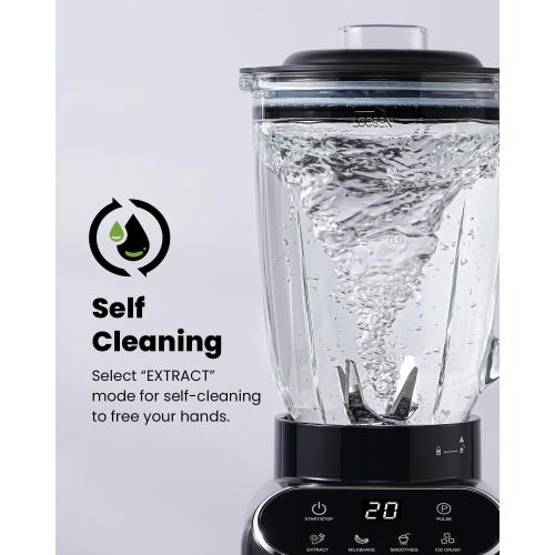 GDOR Professional Blender for Smoothies, 5 Functions, 1200 Peak Watts Smoothie Blender, 52 Oz Glass Jar & 24 Oz To-Go Cup Combo, Ice Crushing & Frozen Fruit, Self-Cleaning, Black