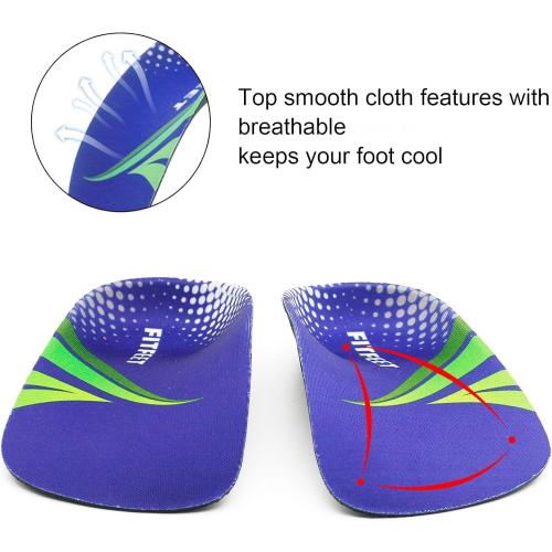 RooRuns FitFeet Orthotic Inserts 3/4 Length, High Arch Support Foot Insoles for Over-Pronation, Plantar Fasciitis, Flat Feet - Shoe Inserts for Walking, Running Men and Women
