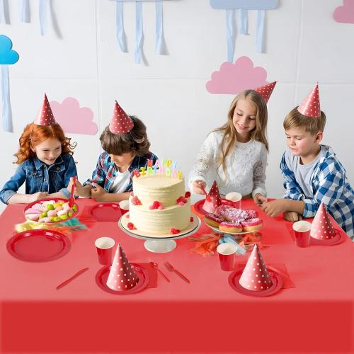 Ottin 50-pack Red Valentine's Paper Dessert Plates 7'' Disposable Appetize Cake Plates for Birthday Wedding Party Snacks Daily Use, President's Day, Mother's Day, Memorial Day
