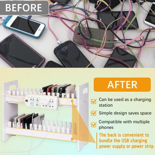 Cell Phone Holder Classroom Cell Phone Storage 2-Tier Multiple Cell Phone Stand Rack with 1-30 Number Stickers PVC Board Mobile Phone Holder Desktop Organizer for Classroom Office (30 Slots)