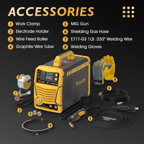 TOOLIOM 200A 5-in-1 Aluminum MIG Welder Kit, Wire & Gloves | 5 in 1 MIG/flux MIG/spool gun MIG/Lift TIG/stick welder, 110/220V Dual Voltage, smart synergic control