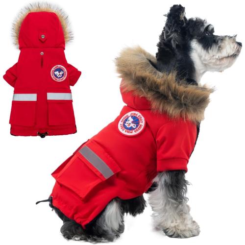 PINA 3XL Small Dog Coats - Waterproof & Windproof Dog Jacket with Pocket, Warm Flannel Lining & Faux Fur Hood for Cold Weather