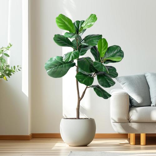 Size 4ft Artificial Fiddle Leaf Tree-4ft Faux Plant Fake Ficus Lyrata Tree Artificial Fig Silk Trees with Pot Floor Plants for Home Living Room Decor Indoor