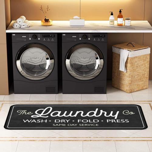 Laundry Room Long Mat Area Rug Non-Slip Floor Mat Waterproof Farmhouse Carpet for Kitchen 40 x 20(Black-3)
