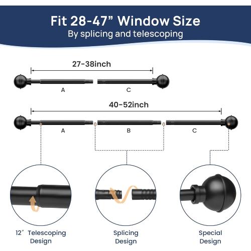 ENJOYBASICS Curtain Rods No Drilling for Renter, 28-47 Adjustable, Black