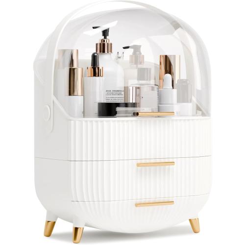 Makeup Organizers and Storage, Make up Organizer for Vanity Cosmetics Skincare Organizers With Lid and Drawers Display Cases for Countertop(White)