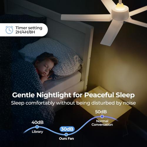 ocioc 44 Inch Ceiling Fans with Lights and Remote, White Ceiling Fan with Backlight, Reversible Airflow, Quiet DC Motor, 3000-6500K Dimmable LED, 6 Speeds Modern Ceiling Fan for Bedroom,Living Room