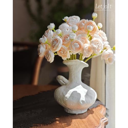 Letjolt Ranunculus Artificial Flower Light Champagne Silk Flowers Faux DIY Bouquet for Wedding Engagement Centerpieces Arrangements Bridal Shower Decorations Home Decor 18pcs