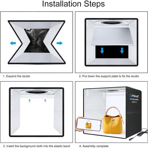 PULUZ Light Box Photography, 20x20 inch Portable Photo Studio Light Box, Professional Dimmable Quick Charge USB-C Photo Booth with 200 LED Lights & 12 Color Backdrops Photo Box for Product Photography